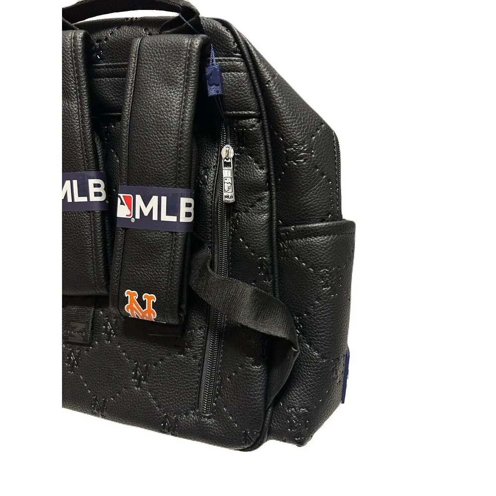 NEW Montana West New York Mets Stamped Logo Black PU Leather Mini Backpack MLB